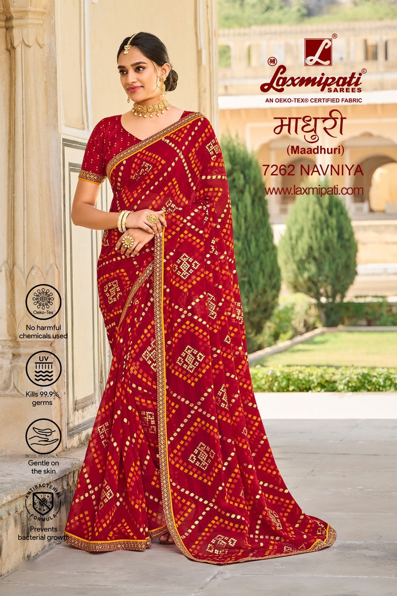 Laxmipati Madhuri Red Chiffon Saree (Red, 7262)