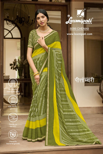 Laxmipati Pitambari Green Sparkle Chiffon Saree (Green, 8099)
