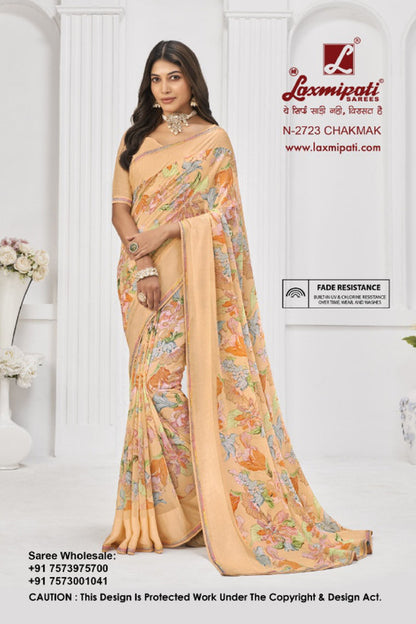 Laxmipati Sitaphal Peach Georgette Saree (Peach, N-2723)