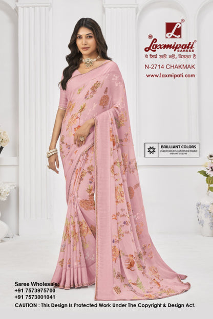 Laxmipati Sitaphal Pink Georgette Saree (Pink, N-2714)