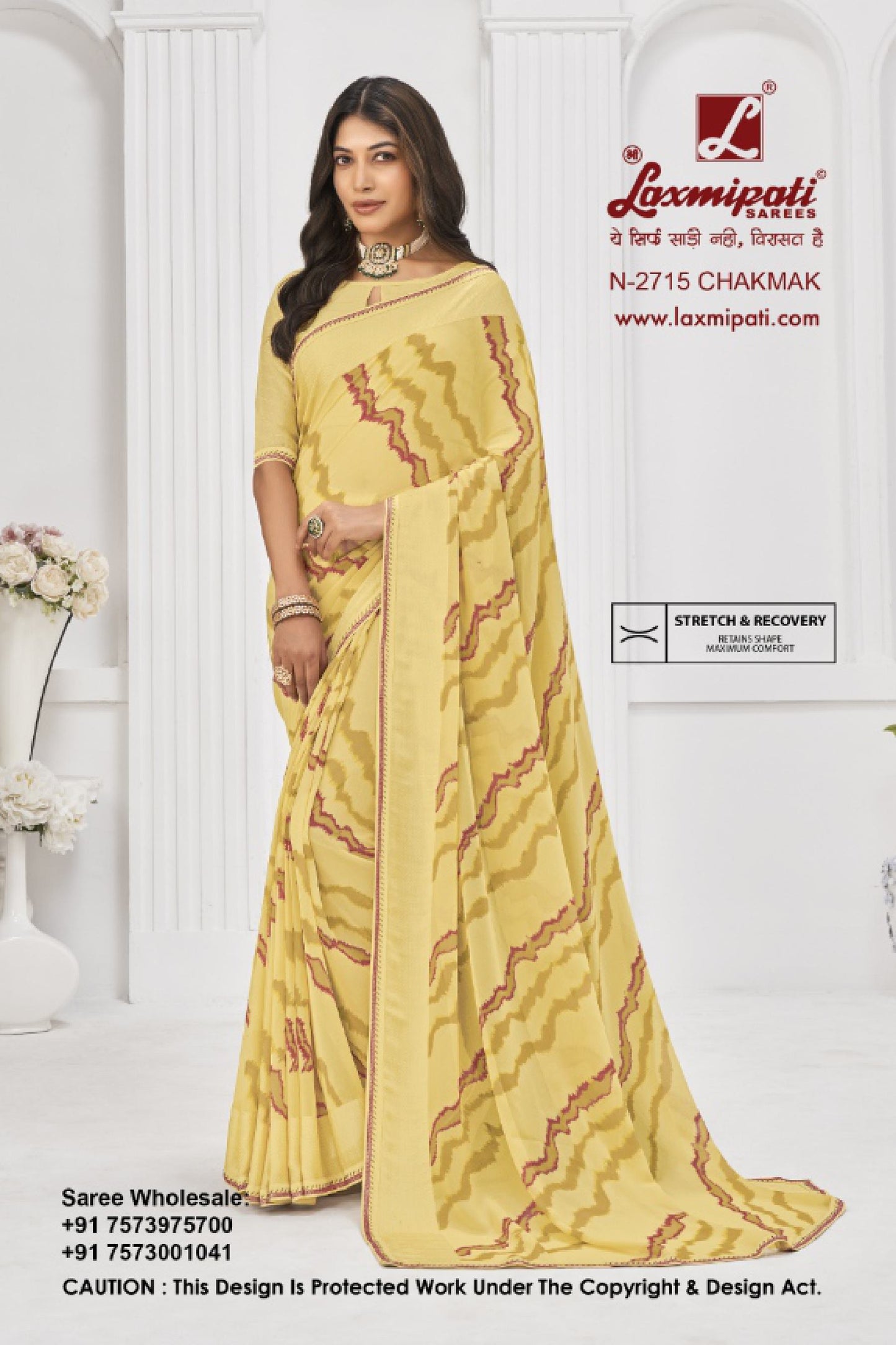 Laxmipati Sitaphal Yellow Georgette Saree (Yellow, N-2715)