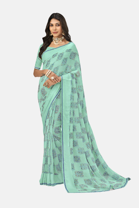 Laxmipati green georgette saree with floral print from Sitaphal collection (N-2724)