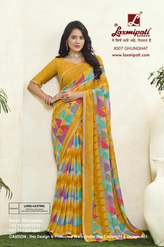 Laxmipati 8507 Yellow Georgette Saree 