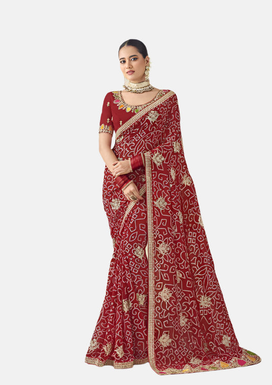 Laxmipati N-2361 Red Chiffon Saree 