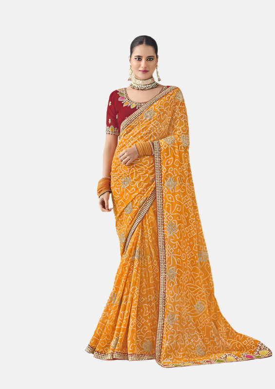 Laxmipati N-2362 Yellow Chiffon Saree 