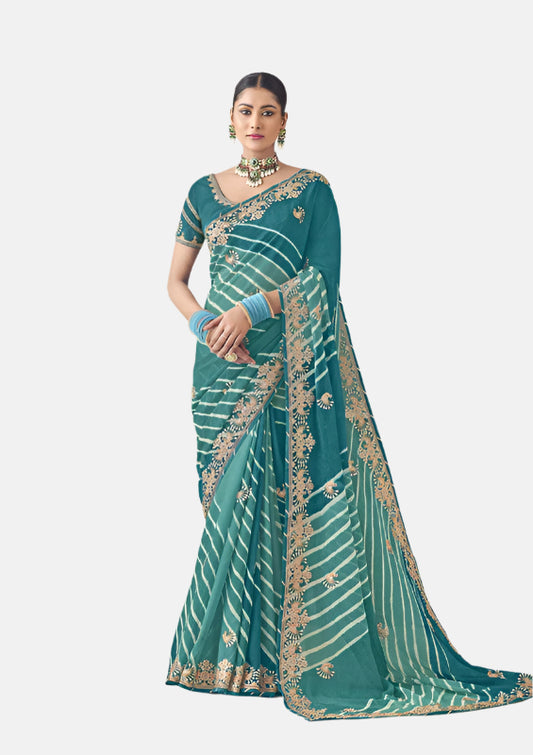 Laxmipati N-2364 Blue Sparkle Chiffon Saree 