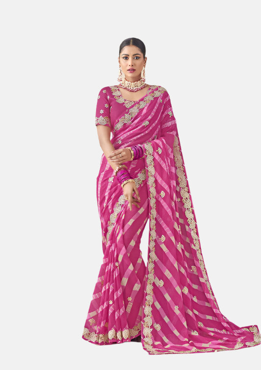 Laxmipati N-2365 Pink Sparkle Chiffon Saree 