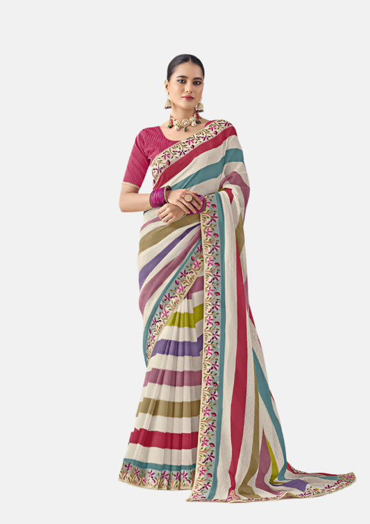 Laxmipati N-2366 Multicolor Sparkle Chiffon Saree 