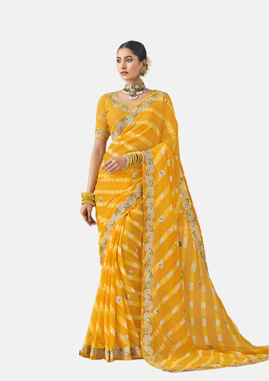 Laxmipati N-2367 Yellow Sparkle Chiffon Saree 