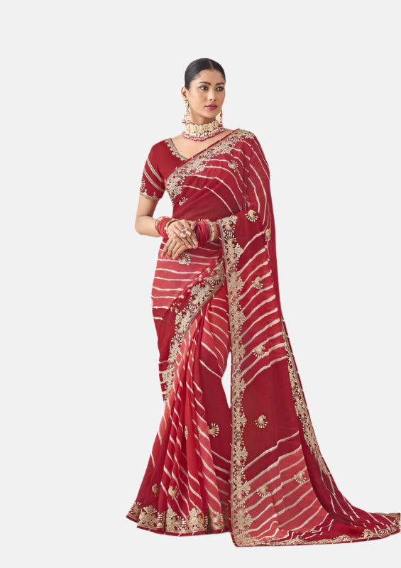Laxmipati N-2368 Red Sparkle Chiffon Saree 