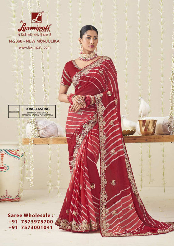 Laxmipati Nazakat Red Sparkle Chiffon Saree (Red, N-2368)