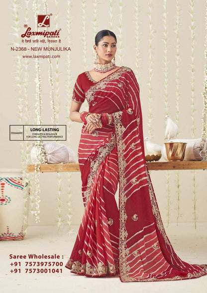 Laxmipati Nazakat Red Sparkle Chiffon Saree (Red, N-2368)