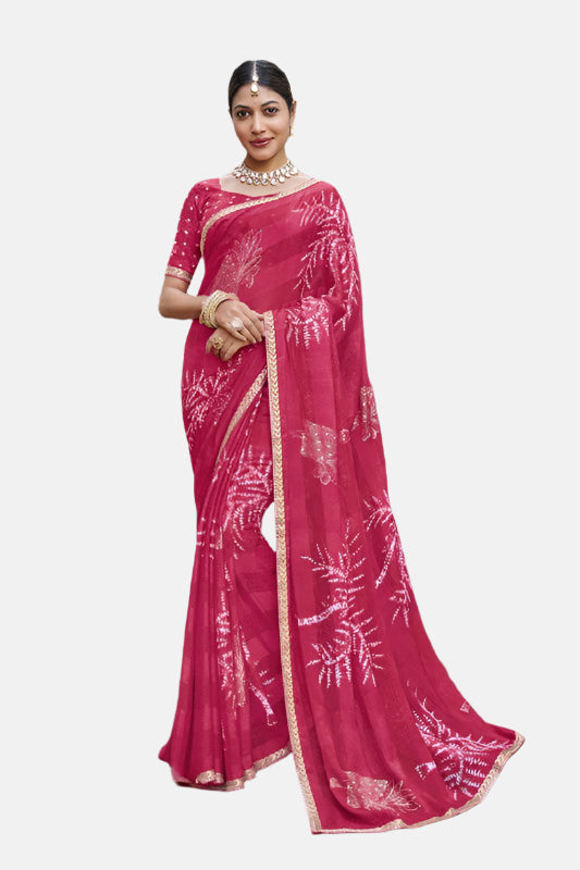 Laxmipati  N-2393 Pink Sparkle Chiffon Saree 