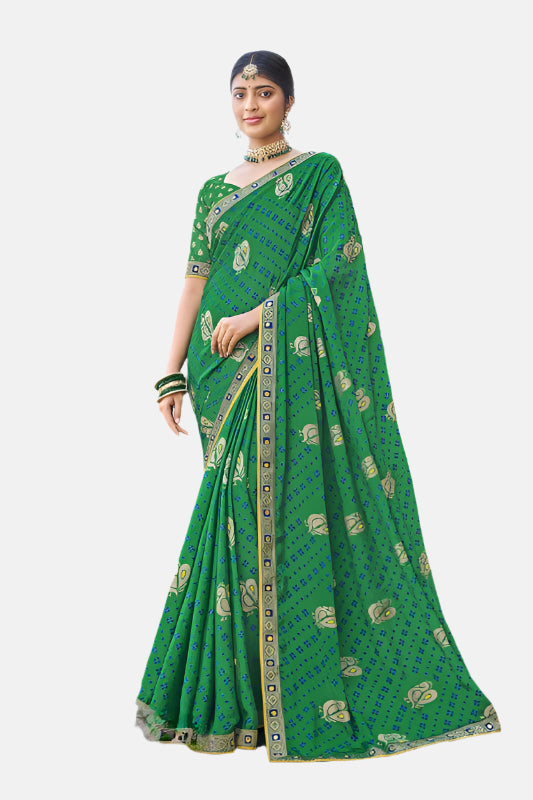 Laxmipati  N-2395 Green Silk Chiffon Saree 