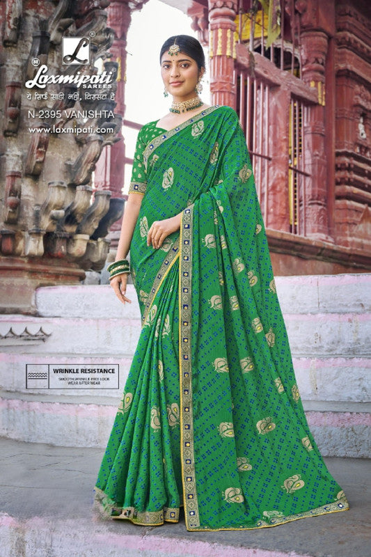 Laxmipati Parampara Green Silk Chiffon Saree (Green, N-2395)