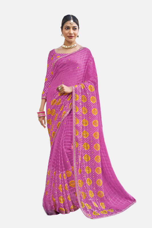 Laxmipati  N-2398 Pink Moss Chiffon Saree 