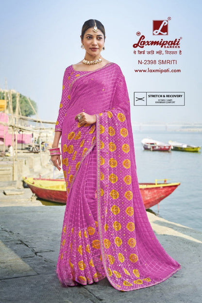 Laxmipati Parampara Pink Moss Chiffon Saree (Pink, N-2398)