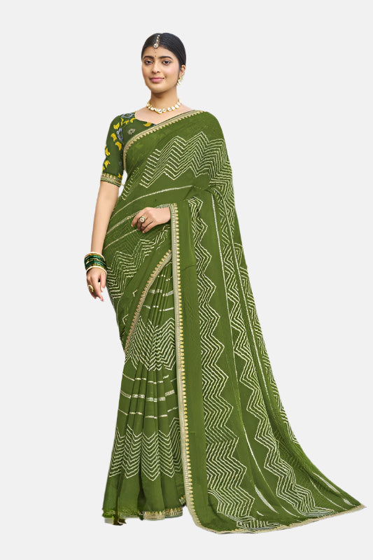 Laxmipati  N-2403 Green Chiffon Saree 