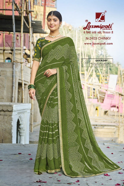 Laxmipati Parampara Green Chiffon Saree (Green, N-2403)