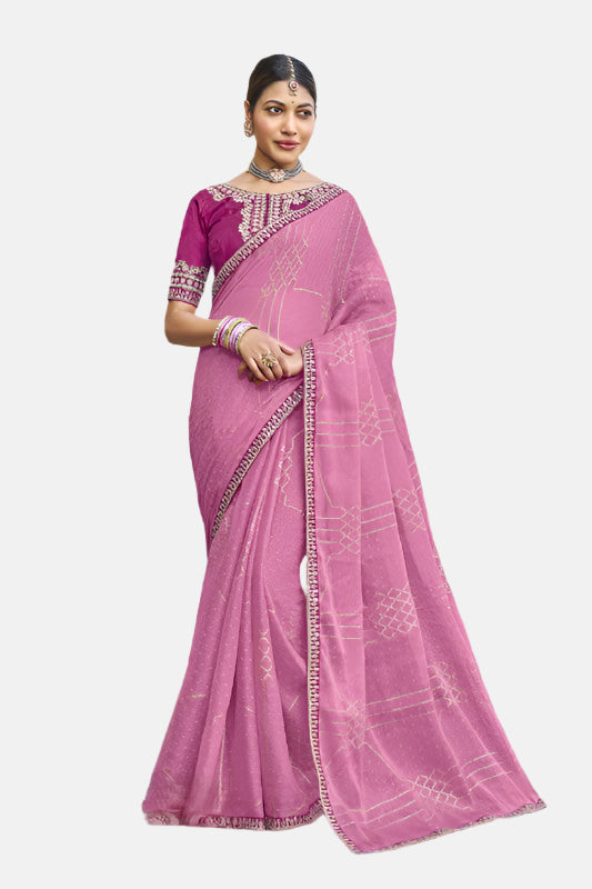 Laxmipati  N-2404 Pink Silk Chiffon Saree 