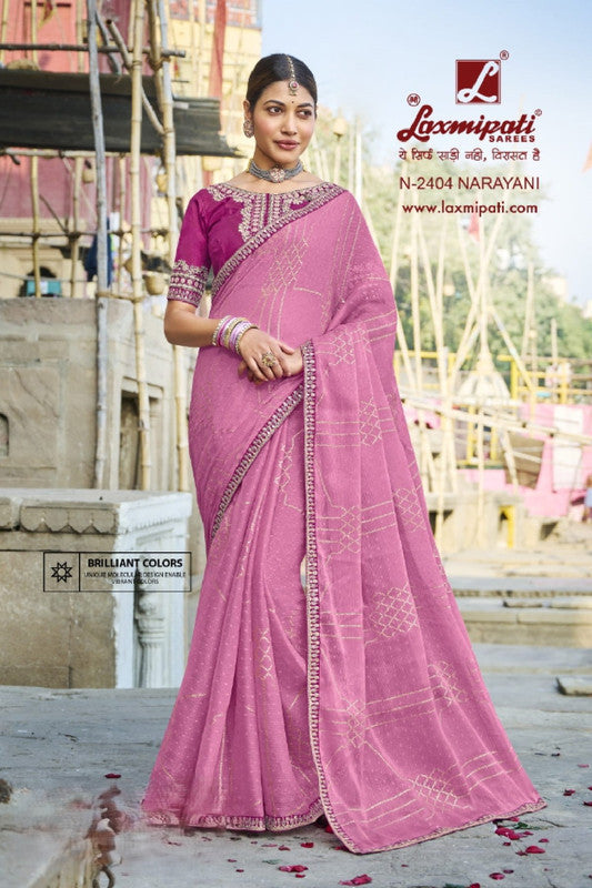 Laxmipati Parampara Pink Silk Chiffon Saree (Pink, N-2404)