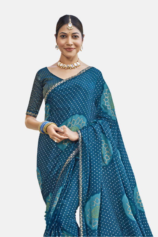 Laxmipati  N-2405 Blue Silk Chiffon Saree 