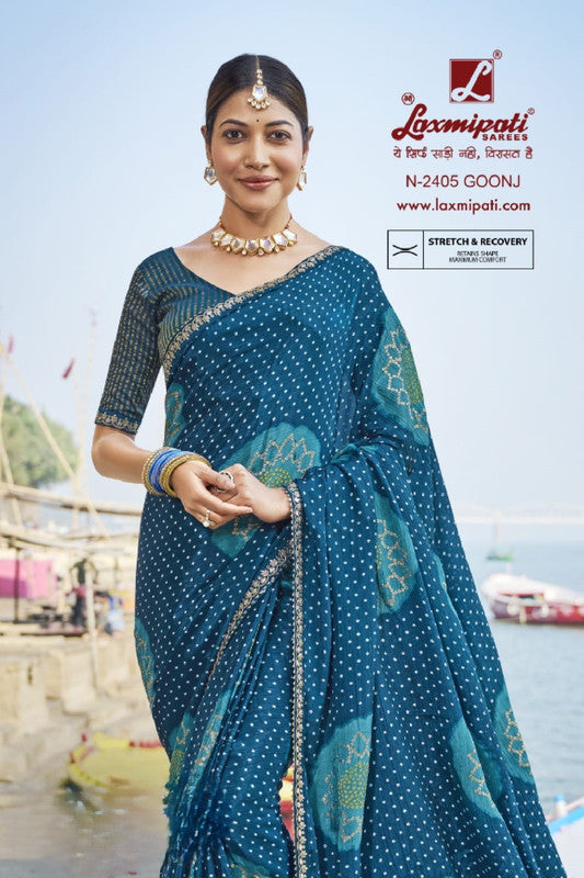 Laxmipati Parampara Blue Silk Chiffon Saree (Blue, N-2405)