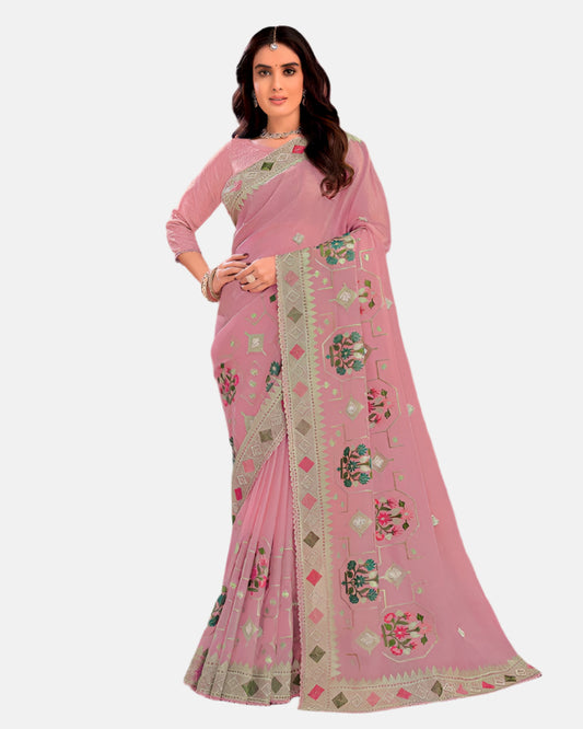 Laxmipati  N-2430 Pink Marble Chiffon Saree 