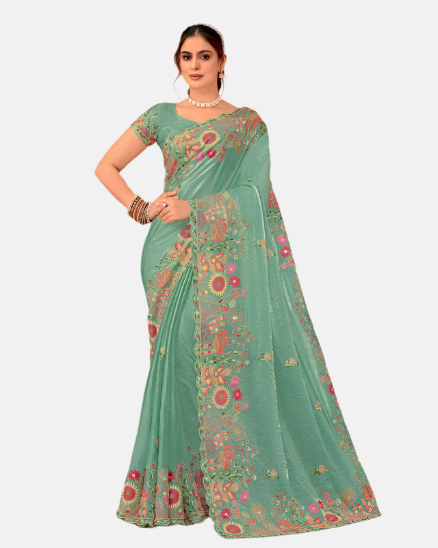 Laxmipati  N-2431 Green Glass Tissue Saree 