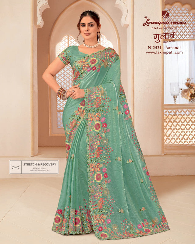 Laxmipati Gulaab Green Glass Tissue Saree (Green, N-2431)