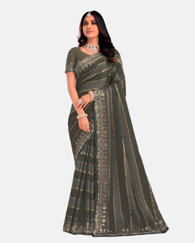 Laxmipati  N-2433 Grey Organza Saree 