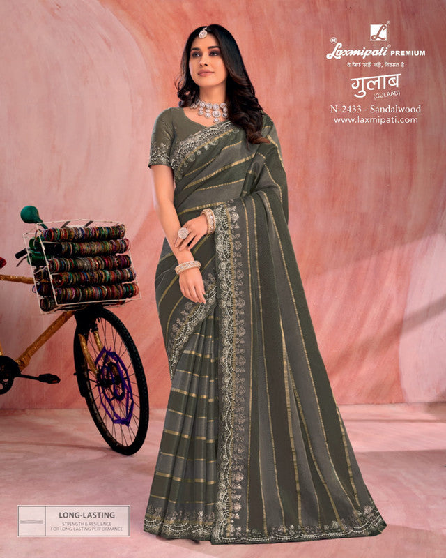 Laxmipati Gulaab Grey Organza Saree (Grey, N-2433)