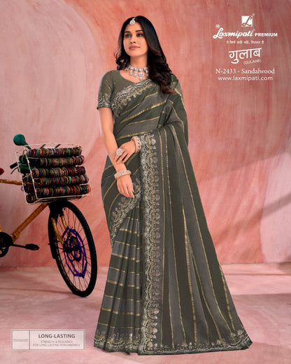 Laxmipati Gulaab Grey Organza Saree (Grey, N-2433)