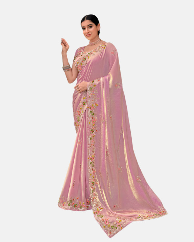 Laxmipati  N-2434 Pink Glass Tissue Saree 