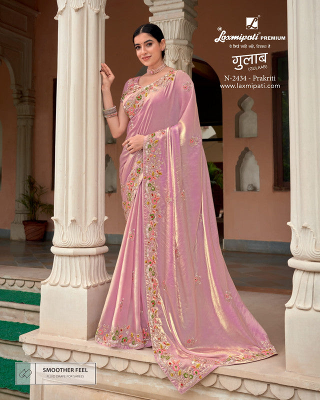 Laxmipati Gulaab Pink Glass Tissue Saree (Pink, N-2434)