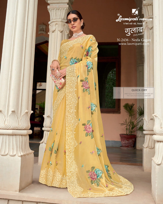 Laxmipati Gulaab Yellow Jimmy Choo Saree (Yellow, N-2436)