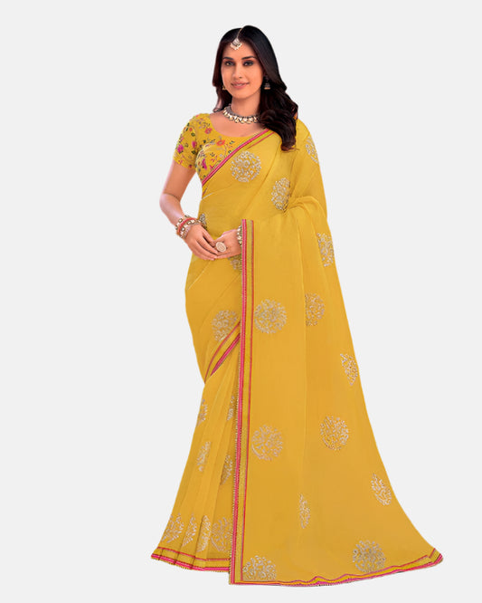 Laxmipati  N-2438 Yellow Marble Chiffon Saree 