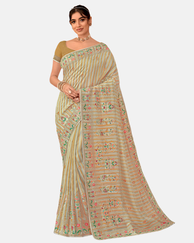 Laxmipati  N-2439 Cream Organza Saree 