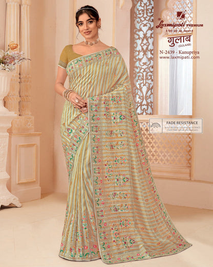 Laxmipati Gulaab Cream Organza Saree (Cream, N-2439)