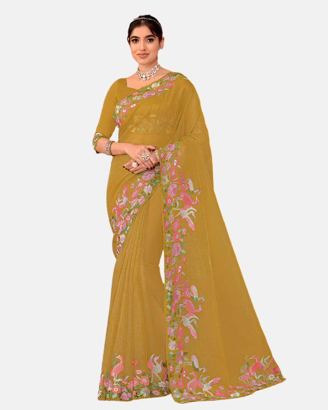 Laxmipati  N-2441 Mustard Supernet Saree 