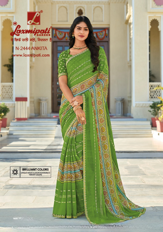 Laxmipati Rang Panchami Green Chiffon Saree (Green, N-2444)