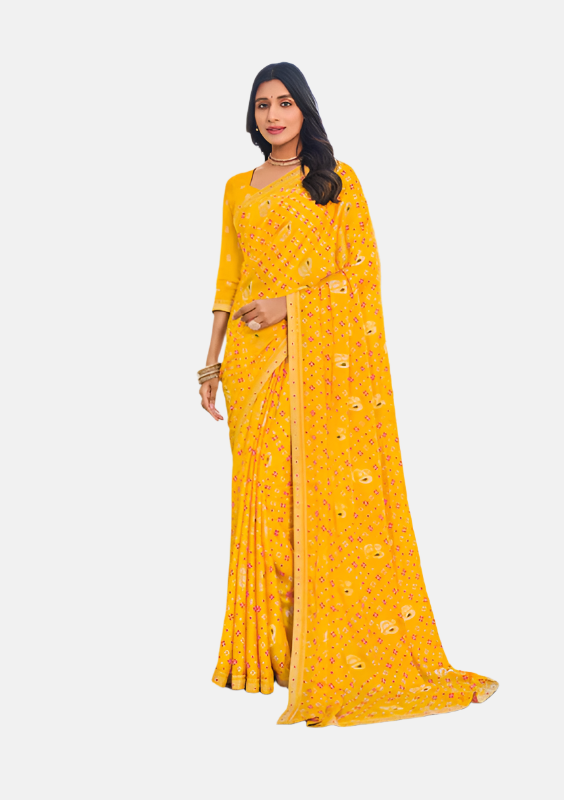Laxmipati  N-2447 Mustard Sparkle Chiffon Saree 