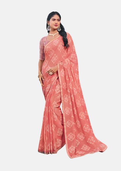 Laxmipati  N-2448 Peach Chiffon Saree 
