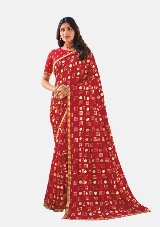 Laxmipati  N-2450 Red Moss Chiffon Saree 