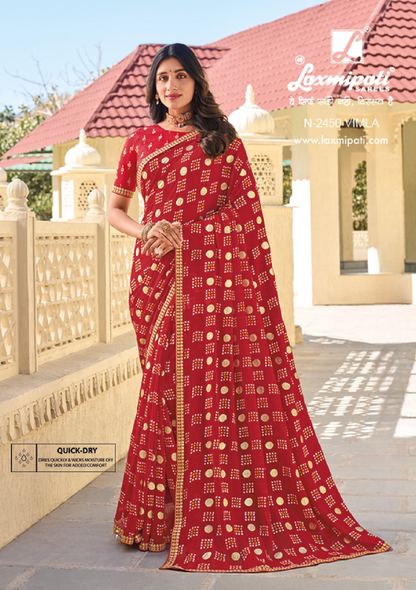 Laxmipati Rang Panchami Red Moss Chiffon Saree (Red, N-2450)