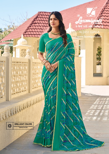 Laxmipati Rang Panchami Teal Georgette Jacquard Saree (Teal, N-2451)