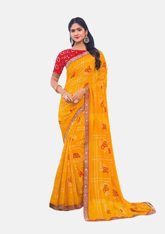 Laxmipati  N-2454 Mustard Chiffon Saree 