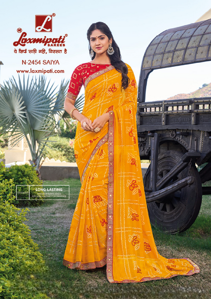 Laxmipati Rang Panchami Mustard Chiffon Saree (Mustard, N-2454)