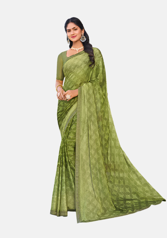 Laxmipati  N-2458 Green Mettalic Chiffon Saree 