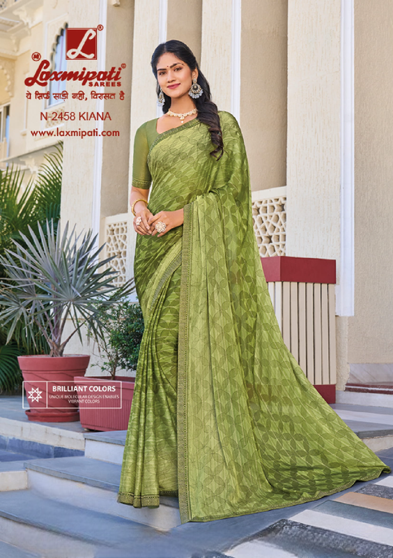 Laxmipati Rang Panchami Green Mettalic Chiffon Saree (Green, N-2458)